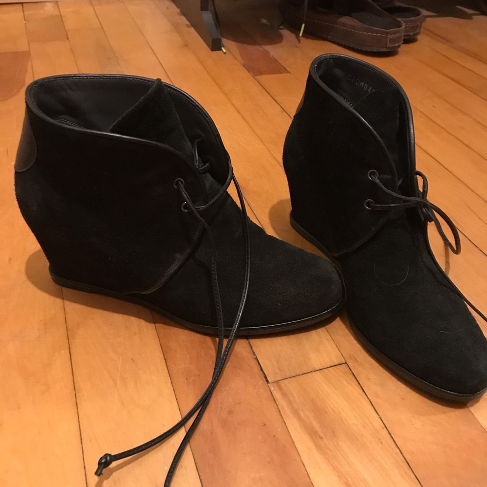 Stuart Weitzman black suede wedge booties